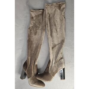SHOEDAZZLE Blush Velvet Over Knee Silver Heel Boots "Raydan" Sz 9.5